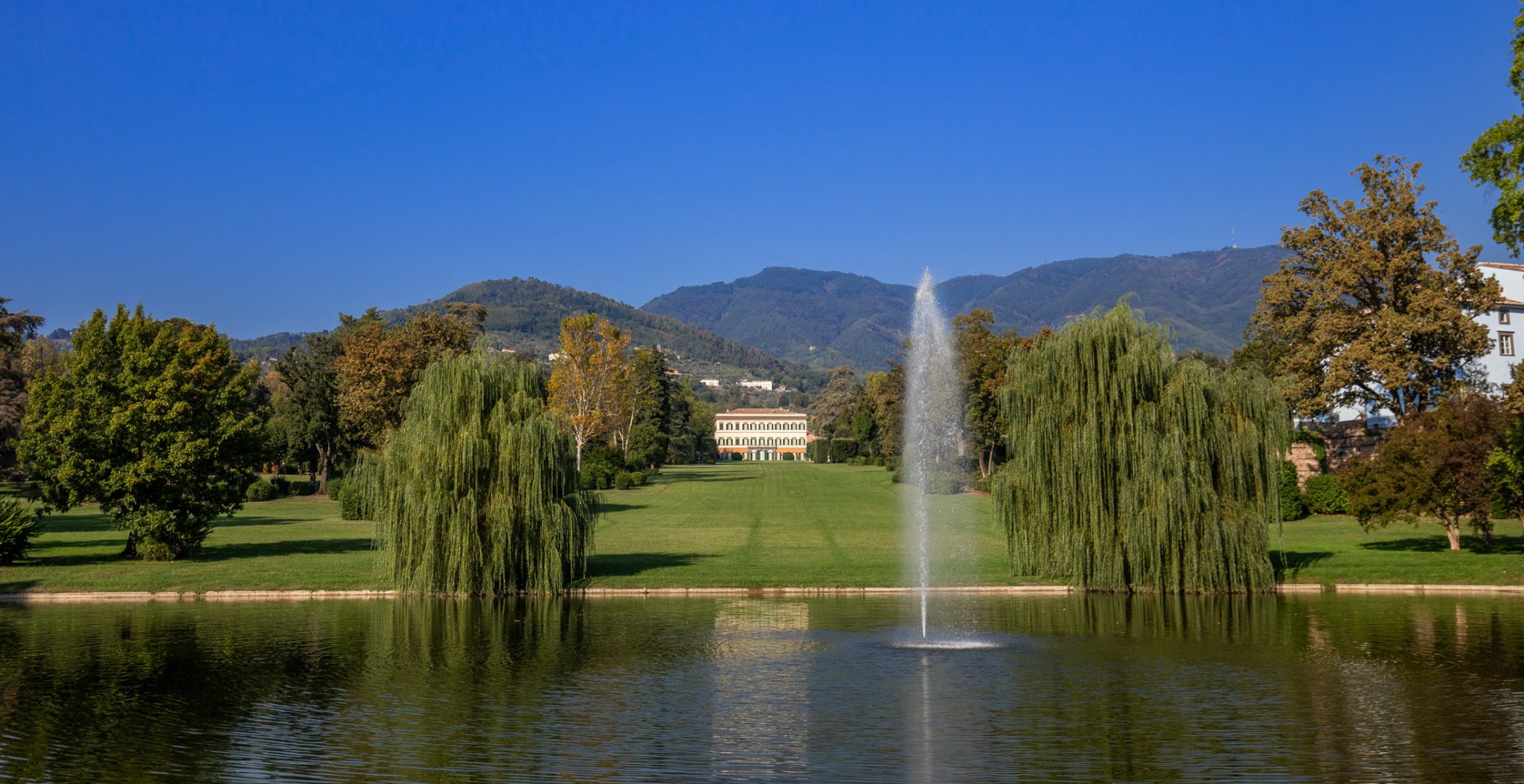 Villa Reale di Marlia – from lake to villa view Villa Reale di Marlia - from lake to villa view