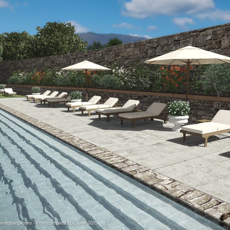 rendering - piscina esterna completamente attrezzata